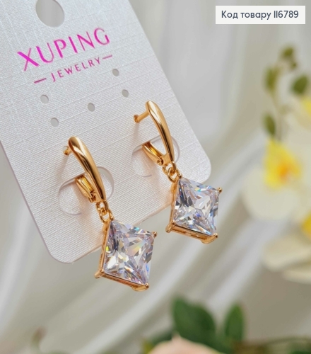 Серьги с подвесками, Большим квадратным камешком, 3см, Xuping 18К 116789 фото 2