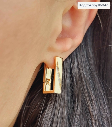 Серьги, прямоугольнички с косой линией камешков, 1,8см, англ. застежка, Xuping 18K 116042 фото 2