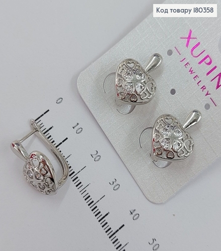 Сережки Ажурне сердечко з камінцями родоване медзолото Xuping 180358 фото 2