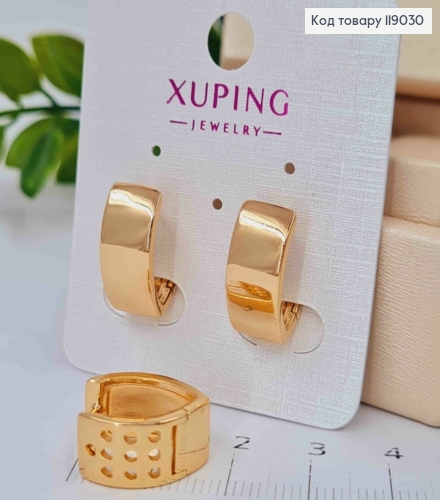 Сережки кільця "Стріли" широкі, ширина 0,8см, довжина 1,6см, Xuping 18К 119030 фото 2
