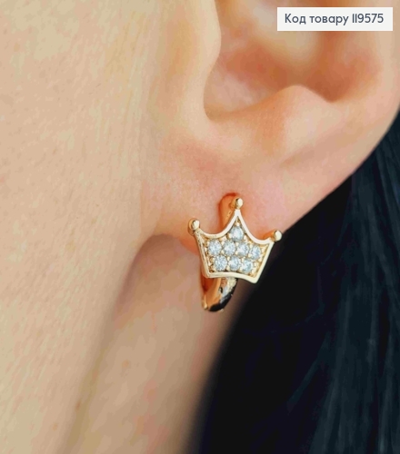 Сережки кільця "Корона" з Блискучими камінцями, діаметр 1,2см,  Xuping 18К 119575 фото 2