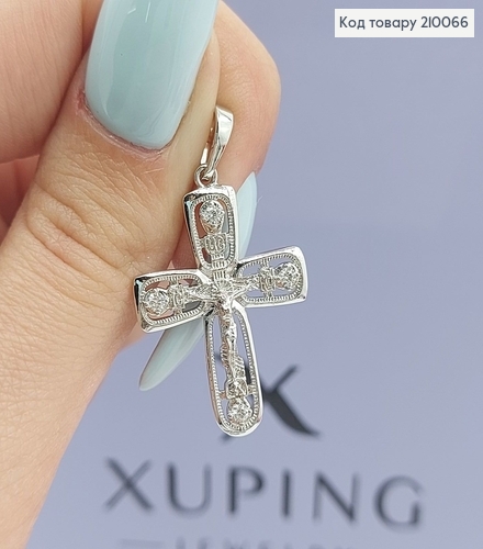 Хрестик з розп'яттям 2,1х2,6 см з камінцями родіроване     Xuping  210066 фото 2
