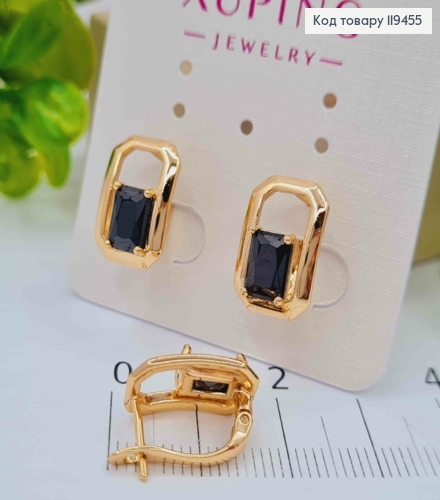 Сережки "Роуз" з Чорним каменем, 1,5см, англійська застібка, Xuping 18К 119455 фото 2