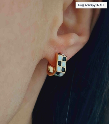Сережки квадратні, "Шах і Мат", ширина 6мм, довжина 1,1см, XUPING 18K 117461 фото 3