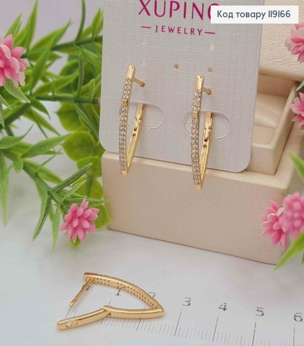 Сережки Стрелы с Блестящими камешками, 2,6см, англ. застежка, XUPING 18К 119166 фото 3