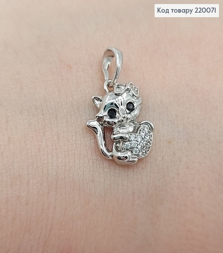 Кулон кошечка с серцем в камнях родированое  Xuping 18K 220071 фото 2