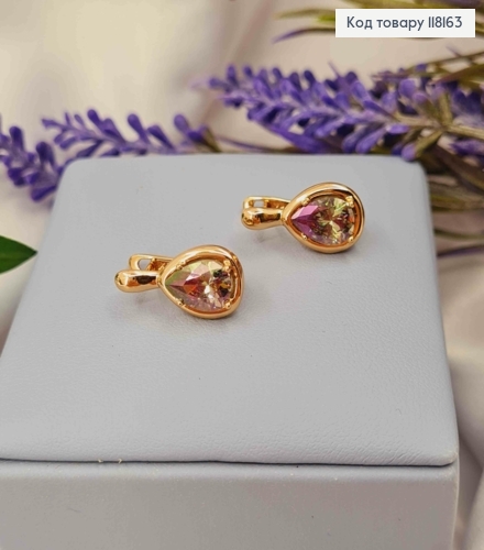Серьги "Капелька Надежды" с Фиолетово-Зеленым камнем Хамелеоном, 1,75см, англ застежка, Xuping 18K 118163 фото 3