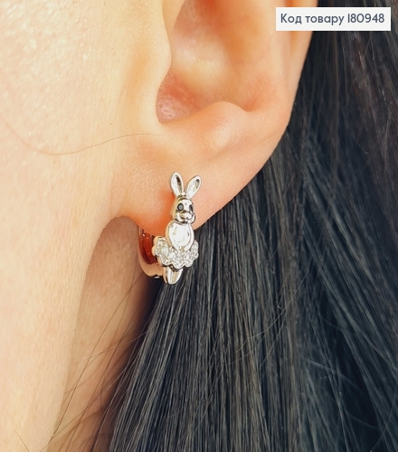 Серьги родованные, кольца, "Зайчики" с камешками 1.5cм Xuping 180948 фото 2