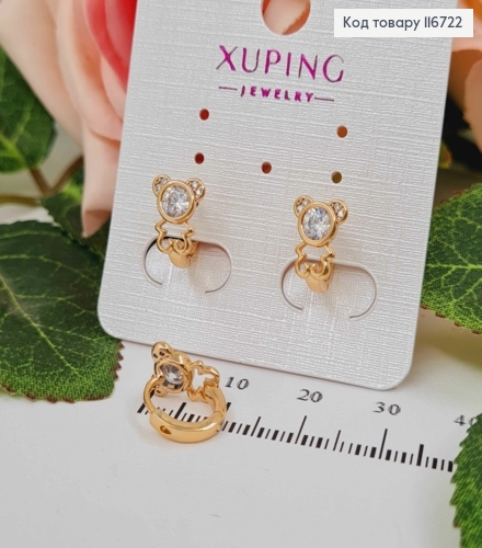 Серьги кольца 1см, Мишка с камешком, 1см, Xuping 18К 116722 фото 2