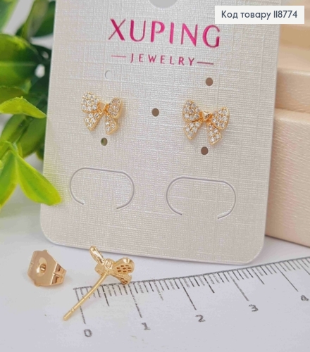 Сережки гвіздки Бантик з Блискучими камінцями, 0,6*0,9см, XUPING 18K 118774 фото 2