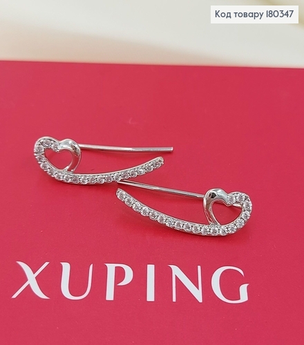 Сережки кафи Сердечка з камінцями родоване медзолото Xuping 180347 фото 2