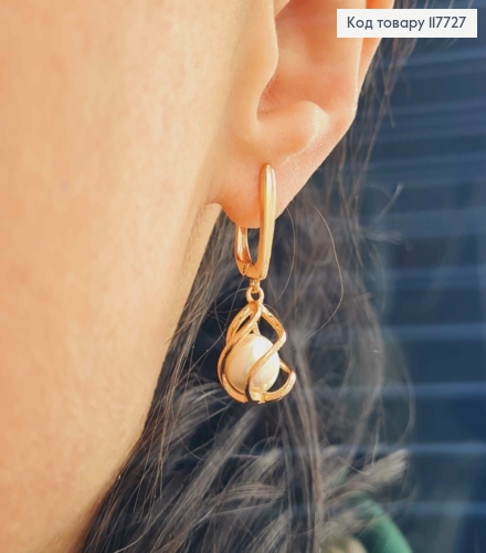 Серьги, "Спираль" с подвижной жемчужиной, 1,6+1,6см, англ. зам. Xuping 18K 117727 фото 3