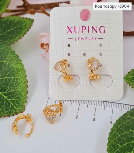 Сережки кафи на хрящик "LOVEu" з камінчиками, діаметр 1,1см, XUPING 18K 118904 фото 2