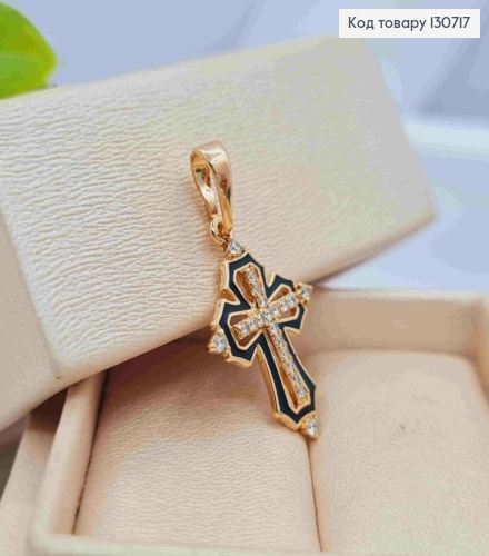 Крестик украшен камешками и Черной эмалью, размер 2,2*1,5см, Xuping 18K 130717 фото 2