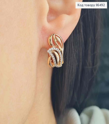 Сережки з хаотичними листочкам в камінцях, 1,7см, англ. заст. Xuping 18K 116492 фото 2