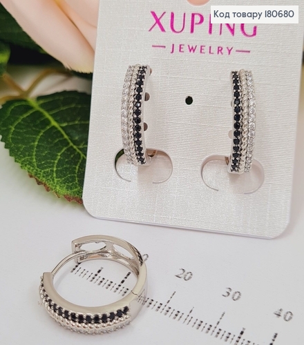 Сережки родовані кільця з двома рядами камінців 1,9*0,5см, Xuping 180680 фото 2