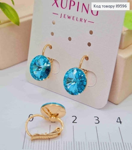 Серьги с Бирюзовым камнем Сваровски (1,1см), длина 1,5см, застежка левербек, Xuping 18К 119596 фото 2