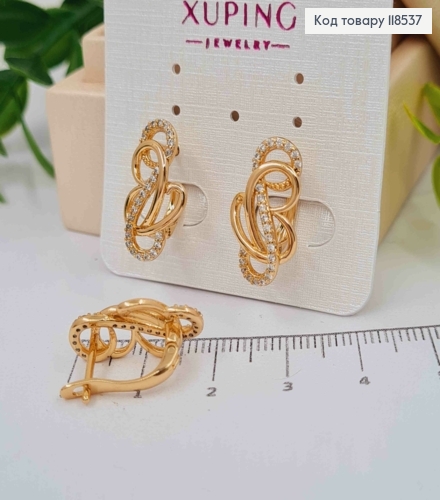 Серьги "Виктория" украшены Блестящими камешками, 1,9см, английская застежка, Xuping 18К. 118537 фото 2