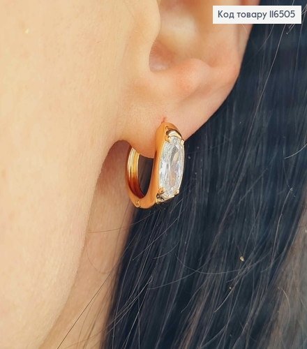 Сережки кільця, "Глибочинь" з овальним камінцем, 1,5см, Xuping 18К  116505 фото 2