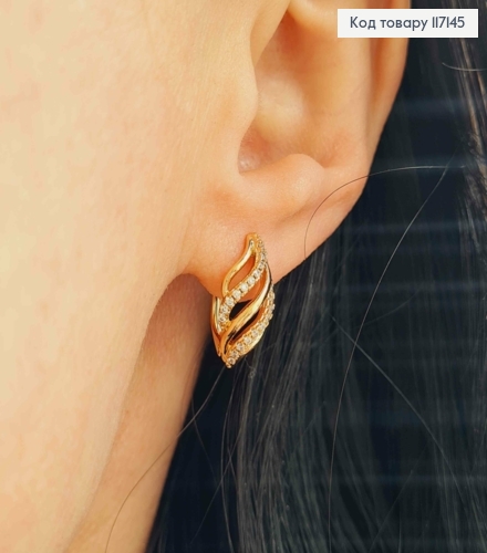 Серьги "ВОЛНЫ" с двумя строчками камней 1,6*0,7см (английская застежка), XUPING 18K 117145 фото 2