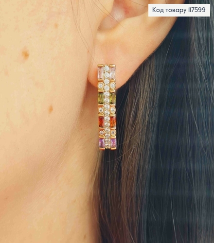 Серьги "Краски Жизни" с разноцветными камешками, 2,8см, англ. застежка, Xuping 18К 117599 фото 2