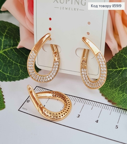 Серьги, петелька в камешках, 2,5см, англ. зам. Xuping 18K 115919 фото 2