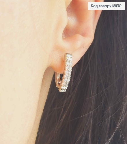 Серьги родованные, Пластиночка с двумя строчками камней, 1,7см, англ. застежка Xuping 181130 фото 2