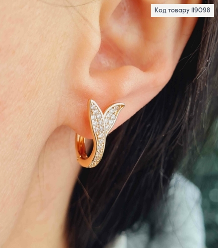 Серьги кольца "Веточка" с Блестящими камешками, диаметр 1,3см, XUPING 18K 119098 фото 2