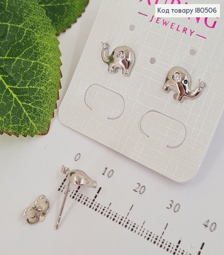 Серьги родованные гвоздики Слоники с камнями и Xuping  180506 фото 2