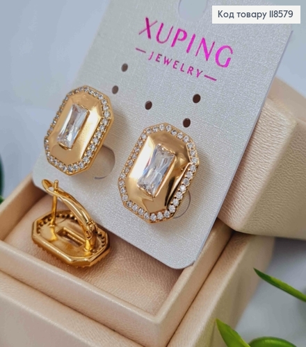 Серьги "Богемные" с Блестящим камнем в оправе из камней, 1,7см, английская застежка, Xuping 18К 118579 фото 3