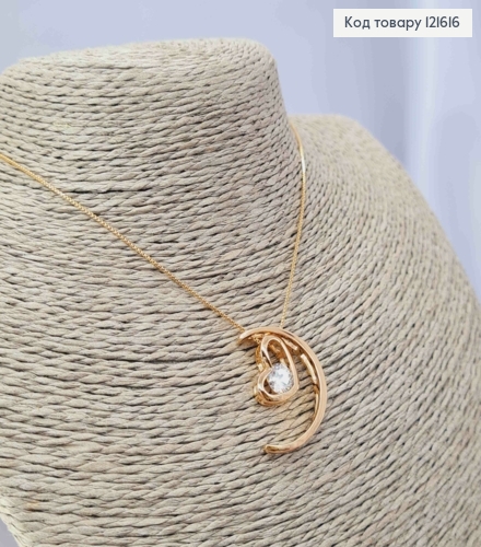 Цепочка КАЧЕСТВЕННОЕ квадратное плетение с подвеской "Сердце на Луне" с камнем, длина 45см, Xuping 18К 121616 фото 3