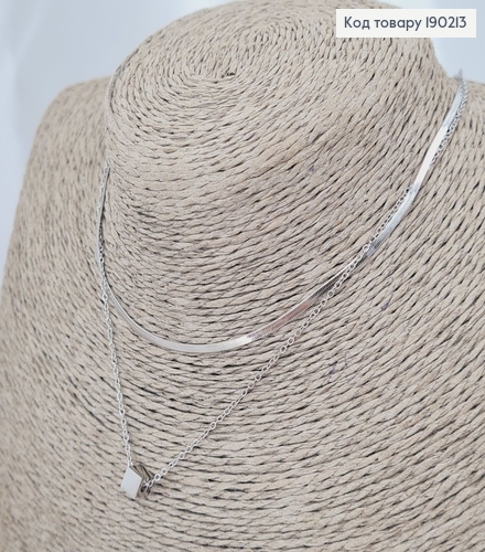 Цепочка родированая двойная с кулоном Куб, длина 35+5см, Xuping 190213 фото 2