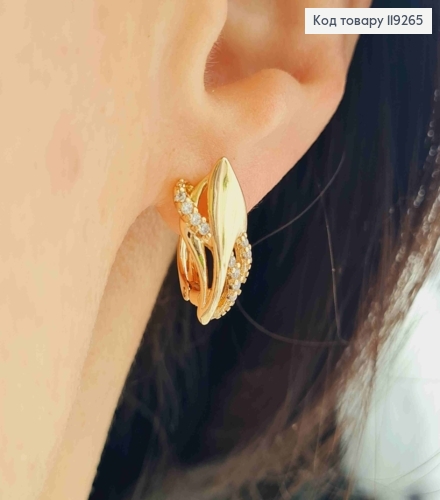 Серьги "Подснежник" с Блестящими камешками, 1,7см, английская застежка, Xuping 18K 119265 фото 2