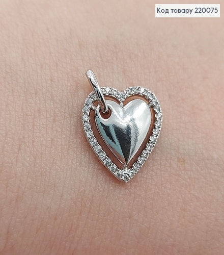 Кулон серце на сторону в камнях родированое Xuping 18K 220075 фото 2