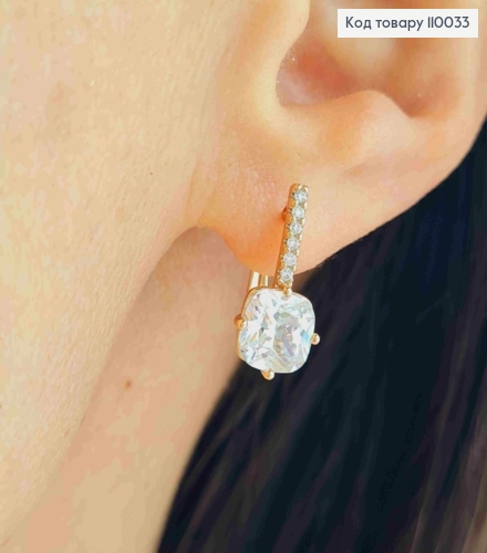 Серьги украшены Блестящим камнем, длина 1,7см, английская застежка, Xuping 18K 110033 фото 3