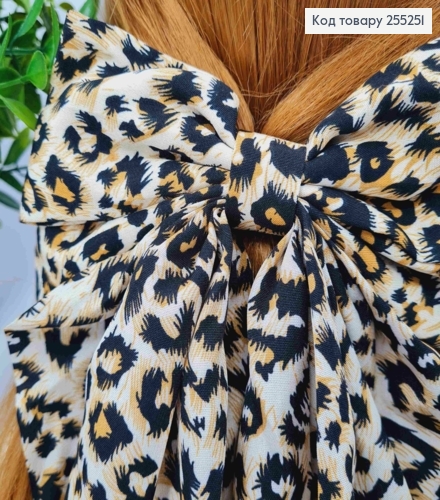 Бант ЛЕОПАРДовий принт з Бежевим відтінком, на заколці автоматик, розмір 19,5*36см 255251 фото 2