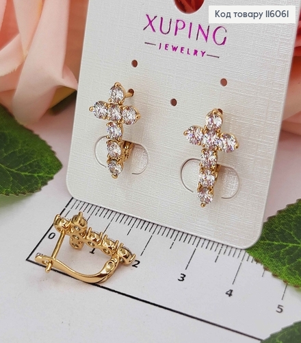 Серьги Крестики 1,5*1см, из камешков, Xuping 18K 116061 фото 2