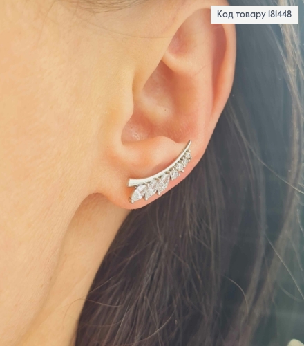 Серьги родованные крючки, Веточка из блестящих камней, длина 2,1см, Xuping 181448 фото 2