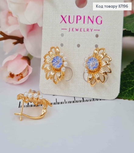 Серьги "Цветочек" с камнем и бусинками, размер 1,9*1,5см, английская застежка Xuping 18K 117196 фото 2