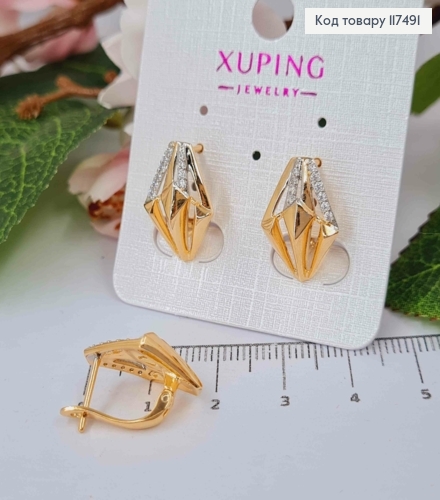 Серьги "Фантазия" с камешками в два ряда, 1,8см, английская застежка, Xuping 18К. 117491 фото 2