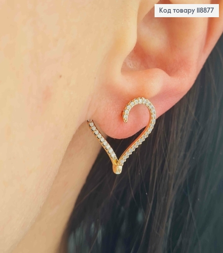 Сережки "СЕРЦЕ" прикрашені Блискучими камінцями, 1,8см, англійська застібка, Xuping 18К 118877 фото 2