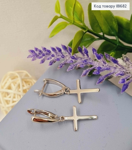 Серьги родованные, с подвеской Крестиком 1,5см, англ. зам. Xuping 181682 фото 3