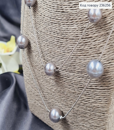 Подвеска на шею серебряного цветаа двойная из Серебряными жемчужинами, .170см 236256 фото 3