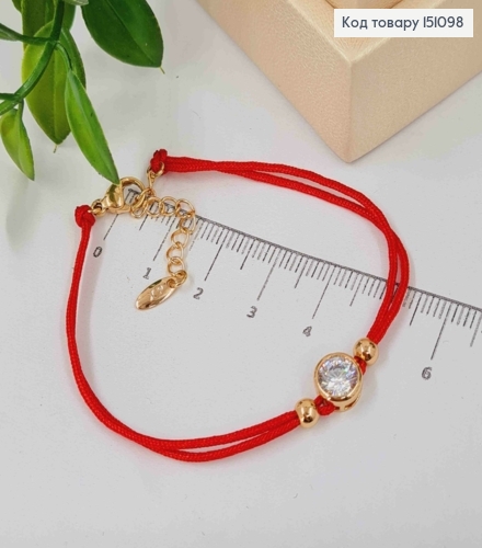 Браслет Красная нить с Камнем (1см) в оправе, 17+3см, Xuping 18К. 151098 фото 2