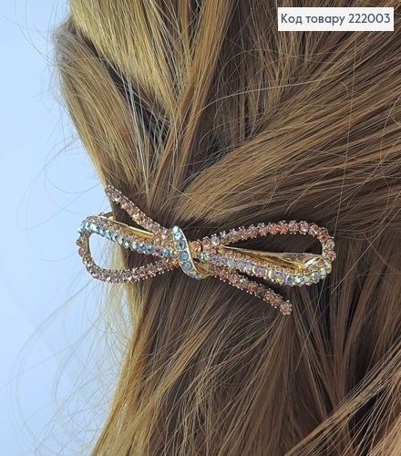 Заколка автомат метал бантик з камінцями 7 см 222003 фото 2