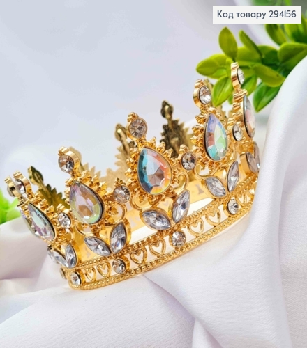 Корона под Золото, "Изысканная" с блестящими камнями Хамелеон, диам 10см, выс. 4,5см (можно на торт) 294156 фото 2