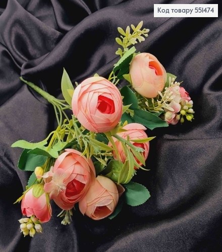 Искусственная композиция Пионовидные Розы, РОЗОВОГО цвета, 7 веточек на металлическом стержне, высота 34см. 551474 фото 2