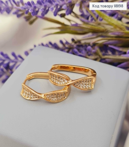 Серьги овальные "Песочные Часы" с Блестящими камешками, 2,4см, Xuping 18К 118198 фото 2