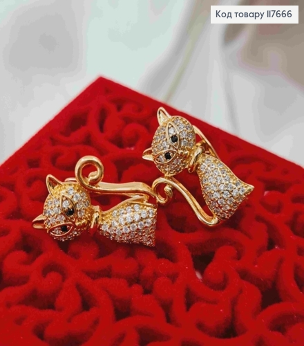 Серьги "Котик" украшен камешками, 1,9см, английская застежка, XUPING 18K 117666 фото 2
