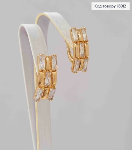 Серьги украшены Прямоугольными Блестящими камешками, 2см, английская застежка, Xuping 18K 118912 фото 3